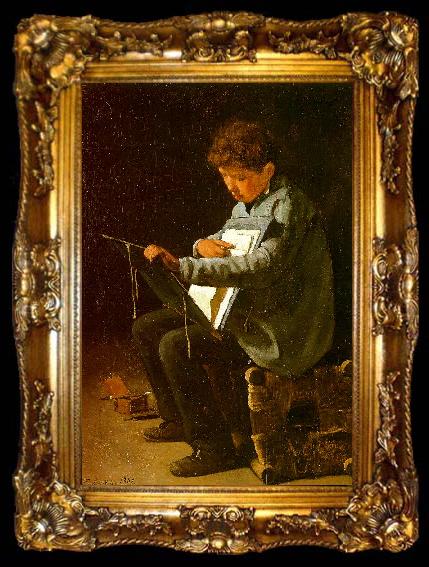 framed  Francois Bonvin Seated Boy with a Portfolio, ta009-2